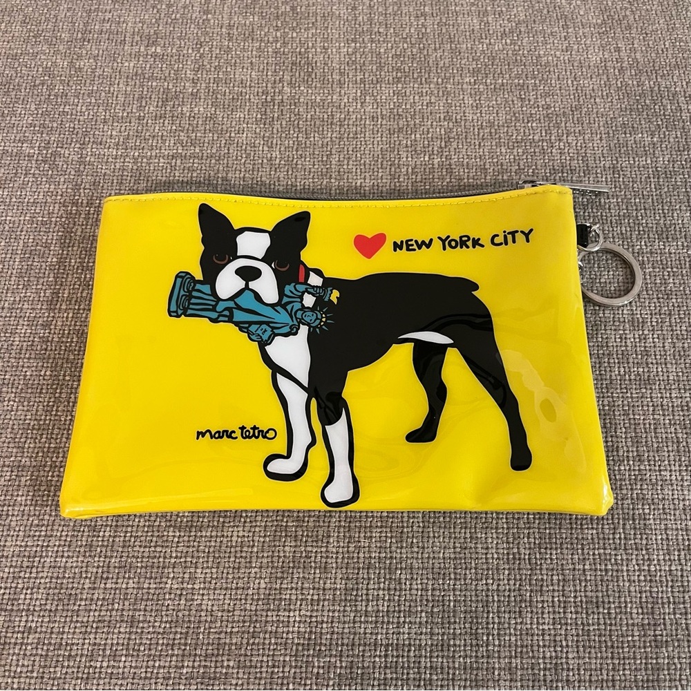 Marc Tetro New York City Statue Liberty Boston Terrier Coin Purse Make Up Bag